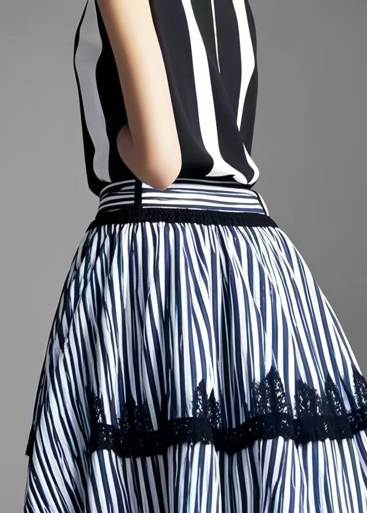 Fine Blue Striped Patchwork Lace Skirts Exra Large Hem Summer