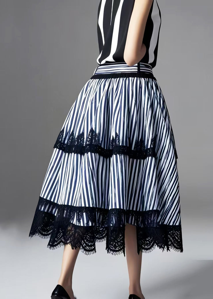 Fine Blue Striped Patchwork Lace Skirts Exra Large Hem Summer