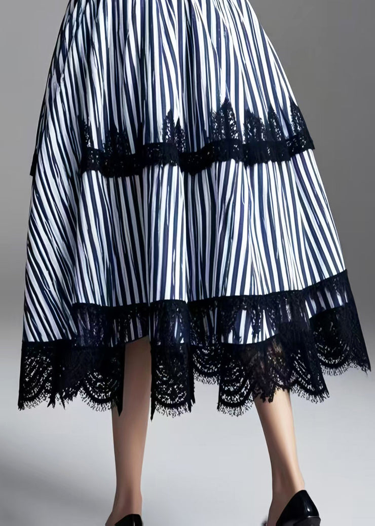 Fine Blue Striped Patchwork Lace Skirts Exra Large Hem Summer