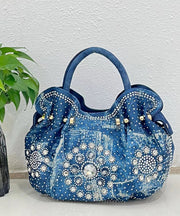 Fine Blue Zircon Solid Durable Denim Tote Handbag