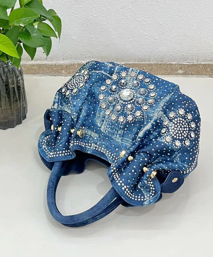 Fine Blue Zircon Solid Durable Denim Tote Handbag