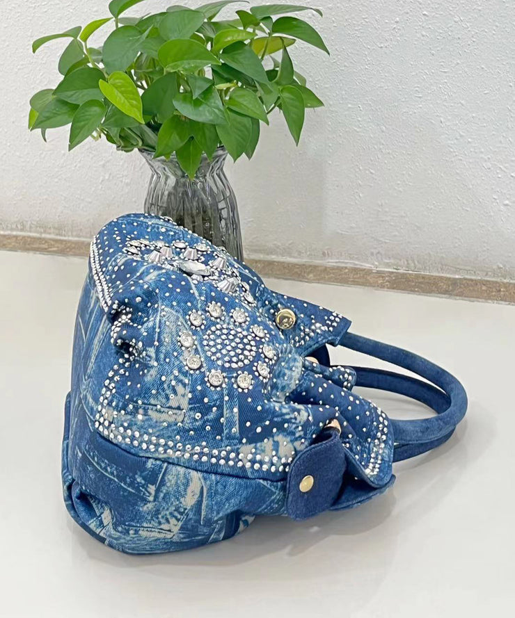 Fine Blue Zircon Solid Durable Denim Tote Handbag