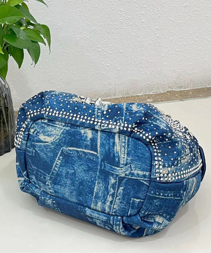 Fine Blue Zircon Solid Durable Denim Tote Handbag