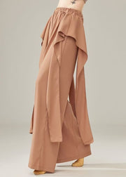 Fine Brown Elastic Waist Cotton Straight Pants Fall