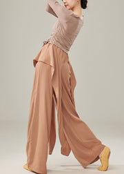 Fine Brown Elastic Waist Cotton Straight Pants Fall