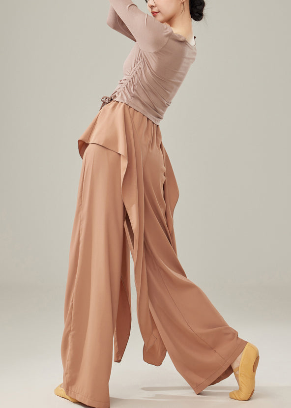 Fine Brown Elastic Waist Cotton Straight Pants Fall