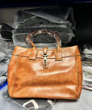 Fine Brown Solid Durable Large Capacity Faux Leather Shoulder Bags