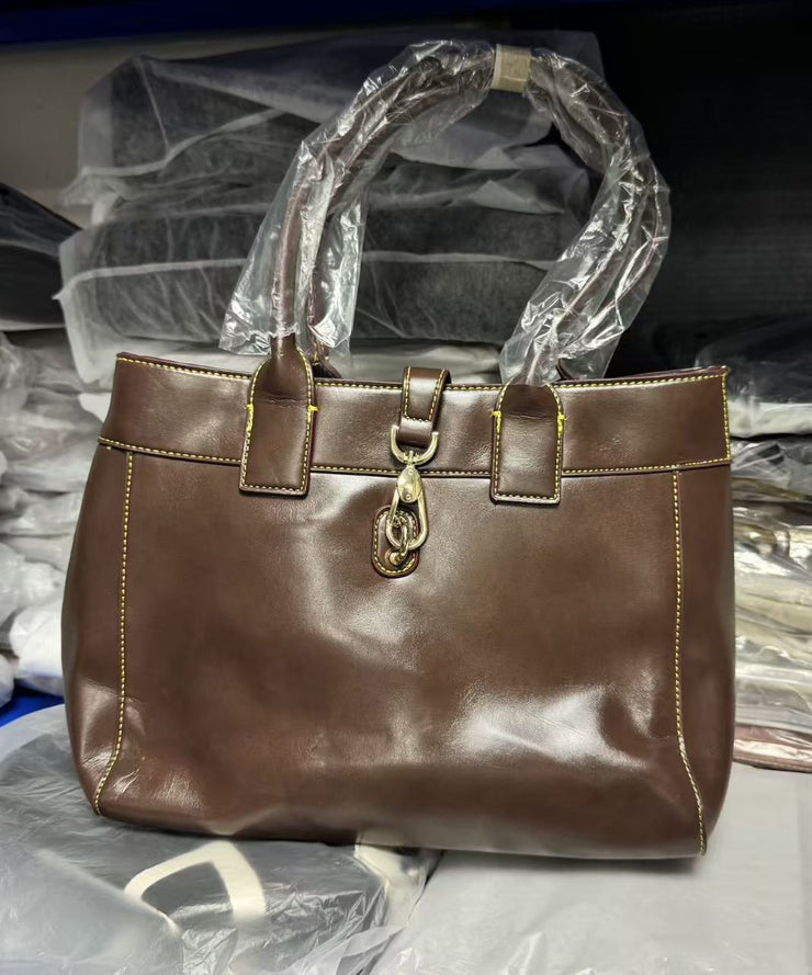 Fine Brown Solid Durable Large Capacity Faux Leather Shoulder Bags