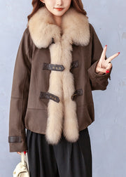 Fine Caramel Fox Collar Pockets Patchwork Fine Cotton Filled Parka Winter