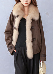 Fine Caramel Fox Collar Pockets Patchwork Fine Cotton Filled Parka Winter
