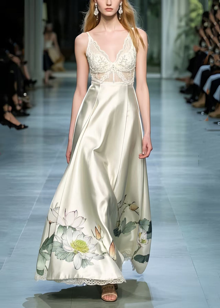 Fine Champagne Exra Large Hem Patchwork Lace Vestidos Dress Summer
