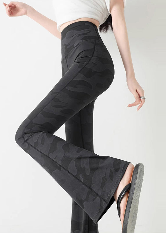 Fine Charcoal Grey Camouflage Print Butt Scrunch Flare Yoga Pants