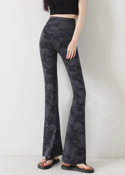 Fine Charcoal Grey Camouflage Print Butt Scrunch Flare Yoga Pants