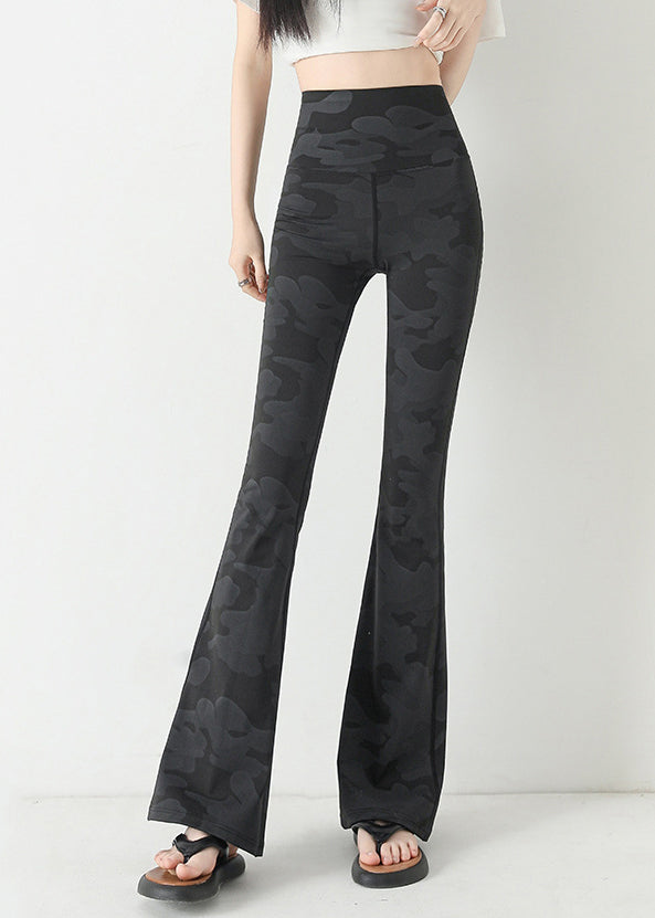 Fine Charcoal Grey Camouflage Print Butt Scrunch Flare Yoga Pants