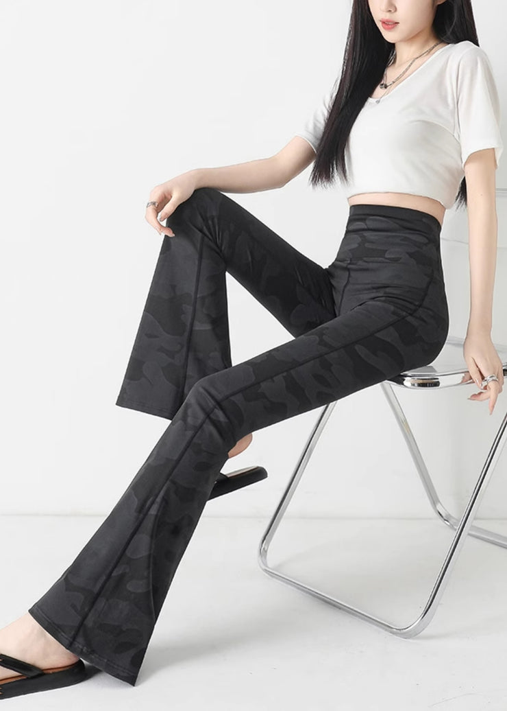 Fine Charcoal Grey Camouflage Print Butt Scrunch Flare Yoga Pants