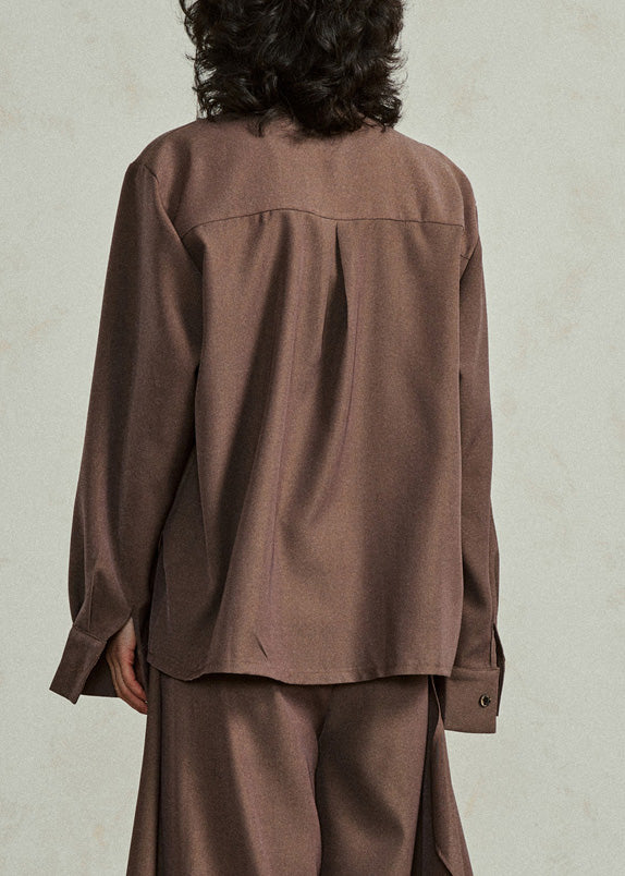 Fine Coffee Asymmetrical Button Shirt Lantern Sleeve