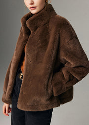 Fine Coffee Pockets Warm Mink Velvet Coat Fall