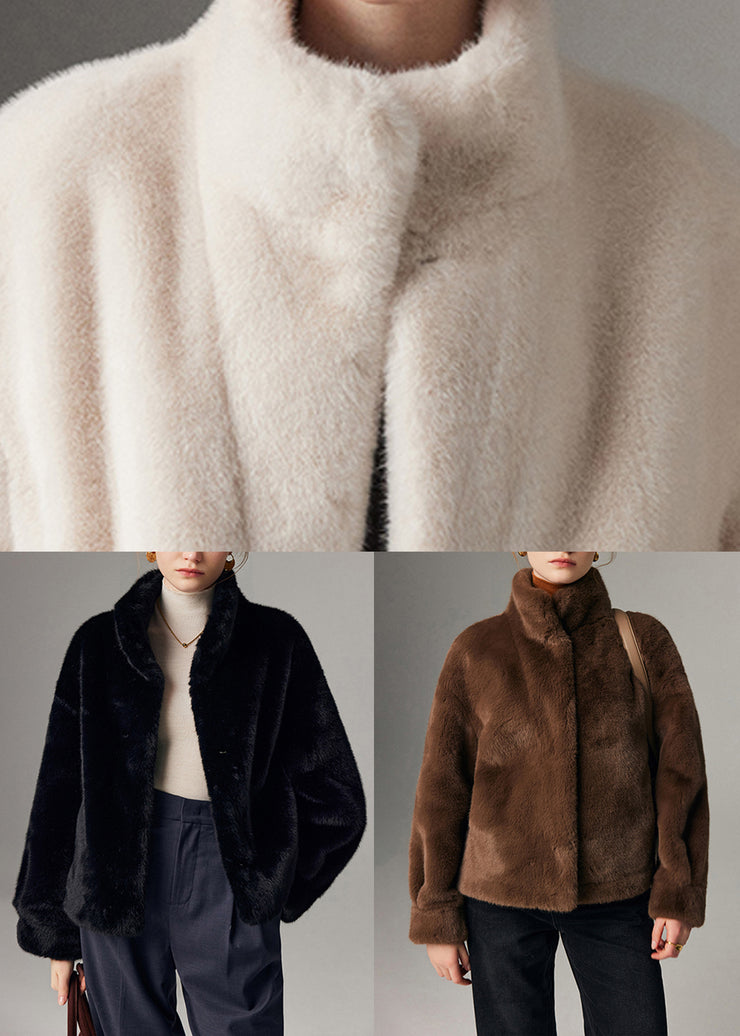 Fine Coffee Pockets Warm Mink Velvet Coat Fall