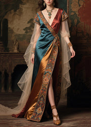 Fine Colorblock Asymmetrical Patchwork Tulle Maxi Dress Summer