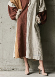Fine Colorblock Pockets Patchwork Cotton Long Dress Fall