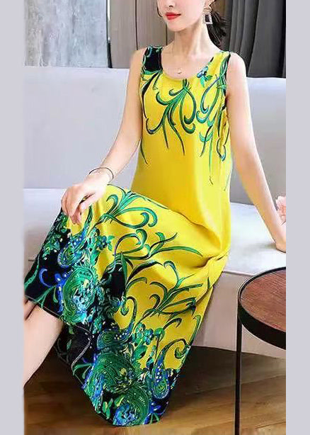 Fine Fluorescent Green Print Cotton Party Dress Summer