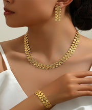 Fine Gold Alloy Lariat Necklace, Bracelet And Drop Earrings Three-Piece Set