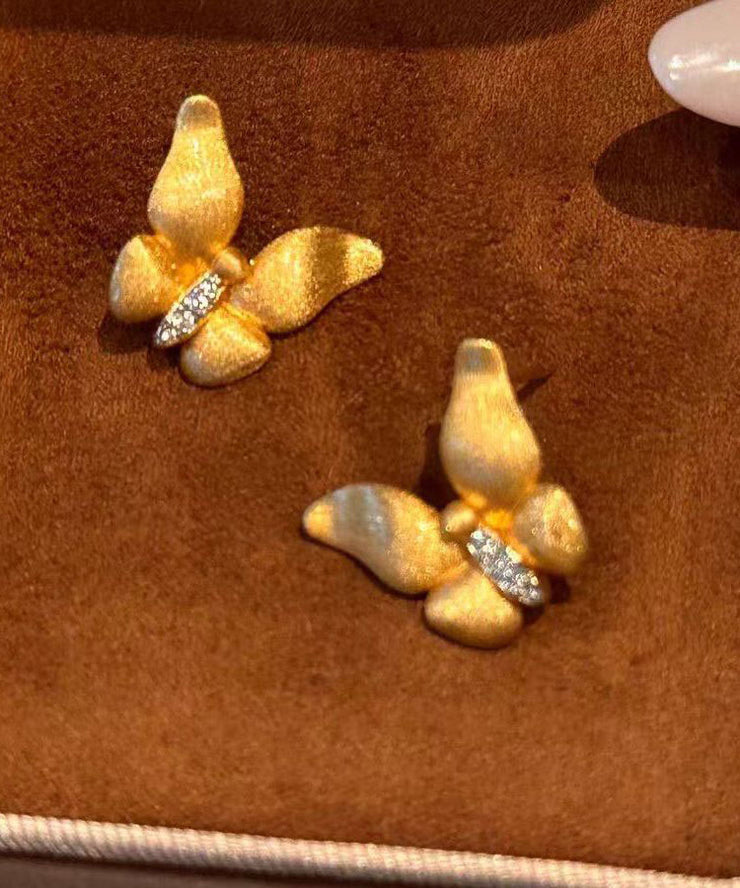 Fine Gold Ancient Dharma Gold Butterfly Zircon Stud Earrings