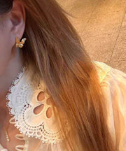 Fine Gold Ancient Dharma Gold Butterfly Zircon Stud Earrings