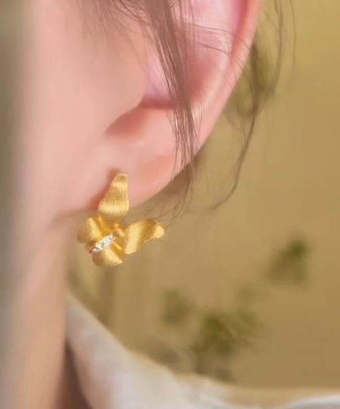 Fine Gold Ancient Dharma Gold Butterfly Zircon Stud Earrings