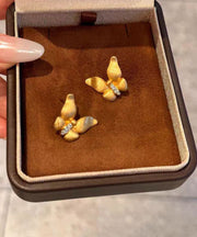 Fine Gold Ancient Dharma Gold Butterfly Zircon Stud Earrings