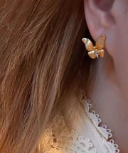 Fine Gold Ancient Dharma Gold Butterfly Zircon Stud Earrings