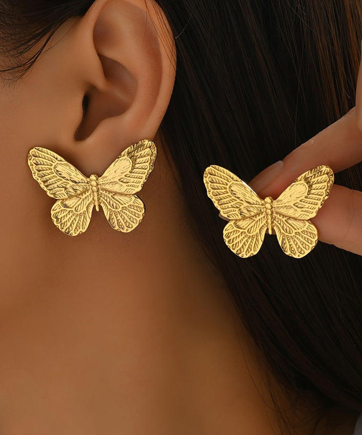Fine Gold Copper Alloy Butterfly Stud Earrings