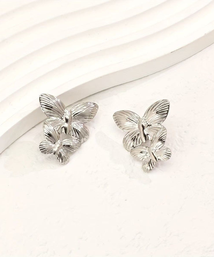 Fine Gold Copper Alloy Butterfly Stud Earrings