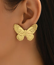 Fine Gold Copper Alloy Butterfly Stud Earrings