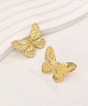 Fine Gold Copper Alloy Butterfly Stud Earrings