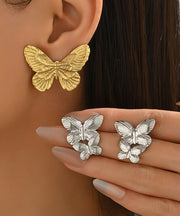 Fine Gold Copper Alloy Butterfly Stud Earrings