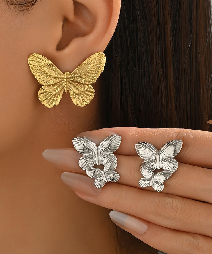 Fine Gold Copper Alloy Butterfly Stud Earrings