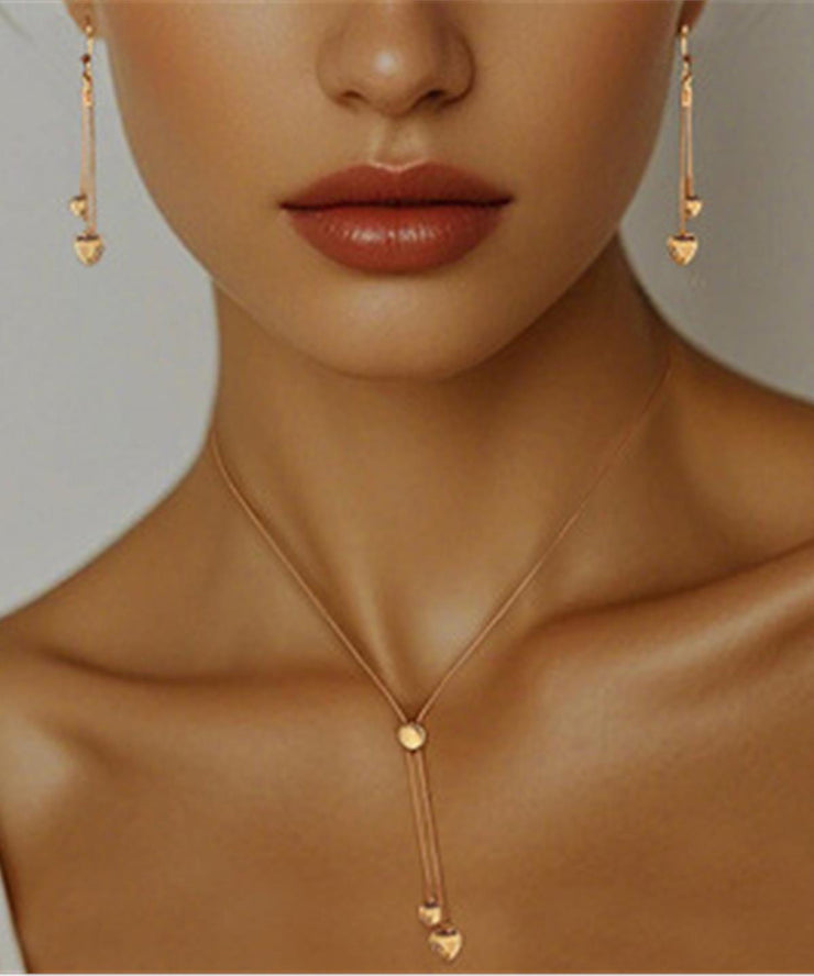 Fine Gold Copper Overgild Drawing Drop Earrings And Pendant Necklace Two-Piece Set