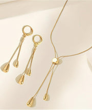 Fine Gold Copper Overgild Drawing Drop Earrings And Pendant Necklace Two-Piece Set