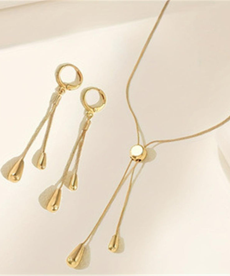 Fine Gold Copper Overgild Drawing Drop Earrings And Pendant Necklace Two-Piece Set