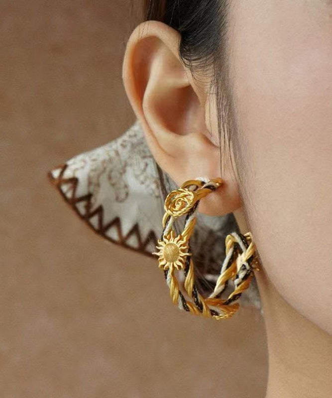 Fine Gold Copper Overgild Hollow Out Hoop Earrings