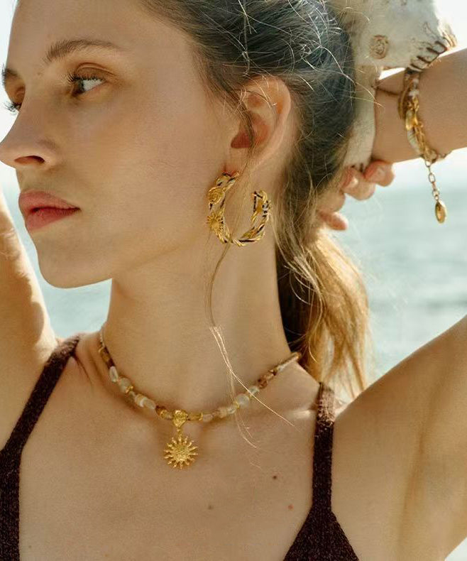 Fine Gold Copper Overgild Hollow Out Hoop Earrings