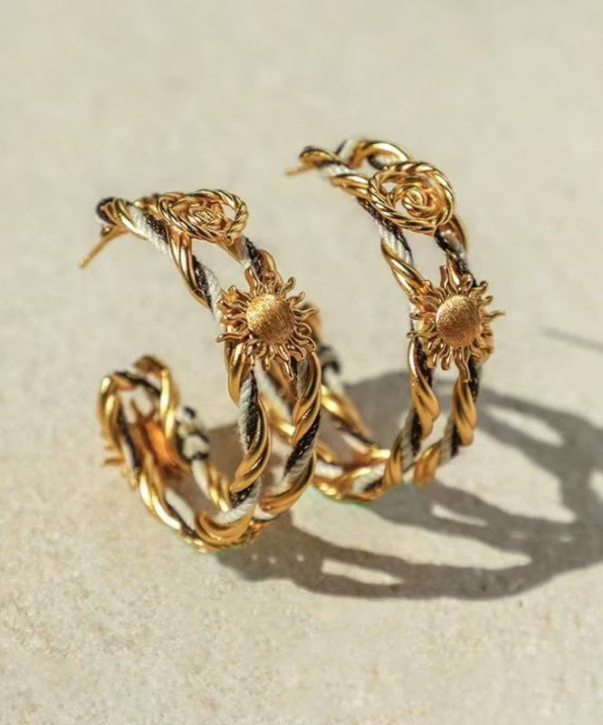 Fine Gold Copper Overgild Hollow Out Hoop Earrings