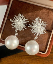 Fine Gold Copper Overgild Snowflake Pearl Drop Earrings