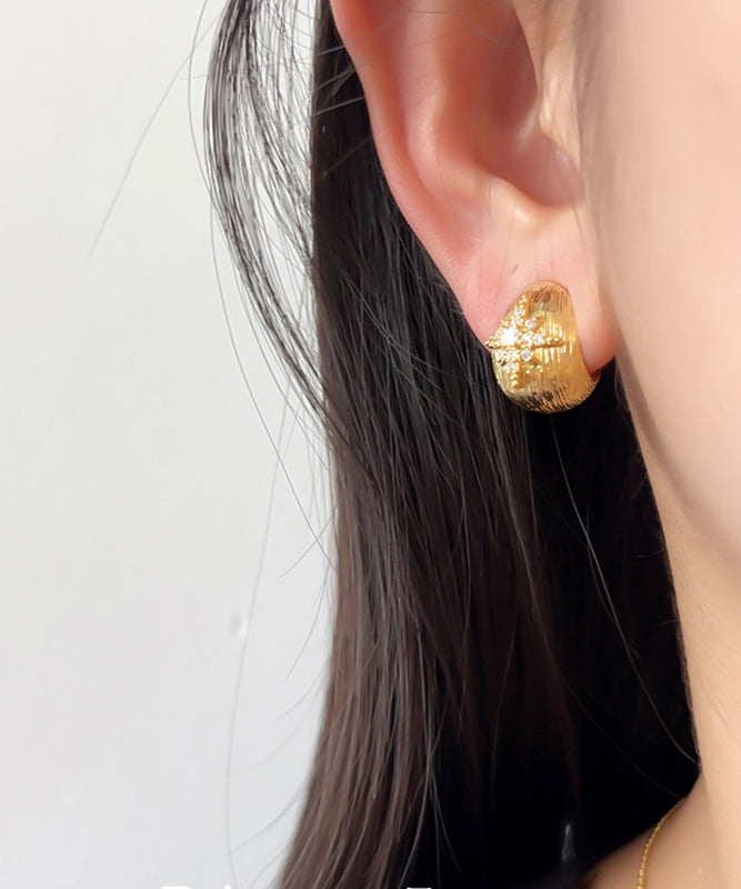 Fine Gold Copper Overgild Zircon Hexagram Stud Earrings