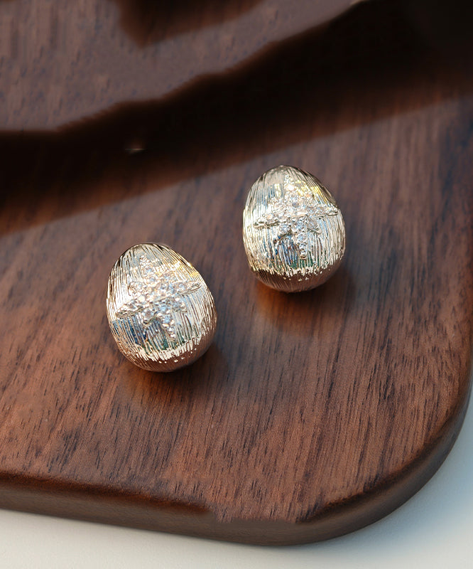 Fine Gold Copper Overgild Zircon Hexagram Stud Earrings