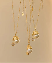 Fine Gold Copper Overgild Zircon Pearl Star Santa's Hat Pendant Necklace