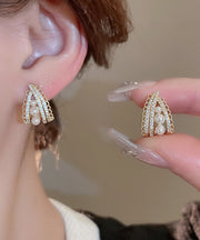 Fine Gold Copper Pearl Zircon Stud Earrings