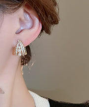 Fine Gold Copper Pearl Zircon Stud Earrings