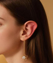 Fine Gold Metal Alloy Floral Hollow Out Lariat Necklace And Drop Earrings Two-Piece Set